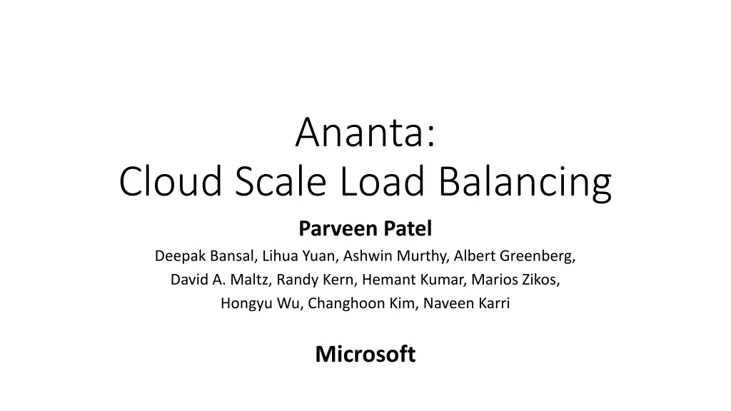 ananta cloud scale load balancing