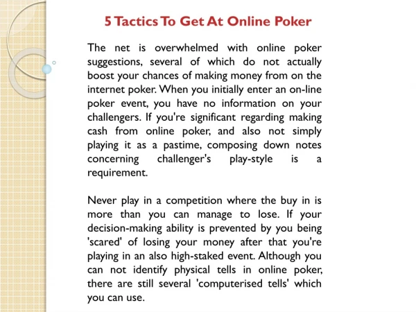 5 Tactics To Get At Online Poker