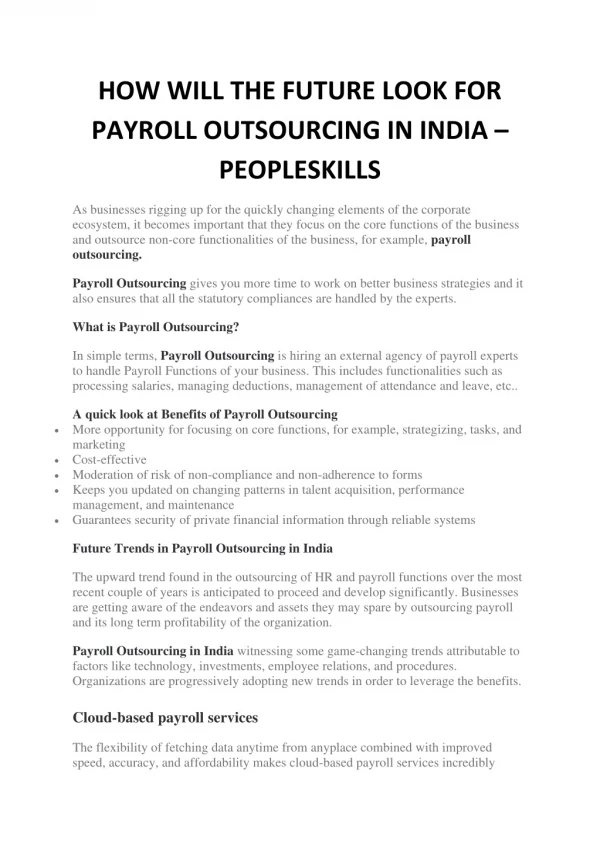 HOW WILL THE FUTURE LOOK FOR PAYROLL OUTSOURCING IN INDIA - PEOPLESKILLS