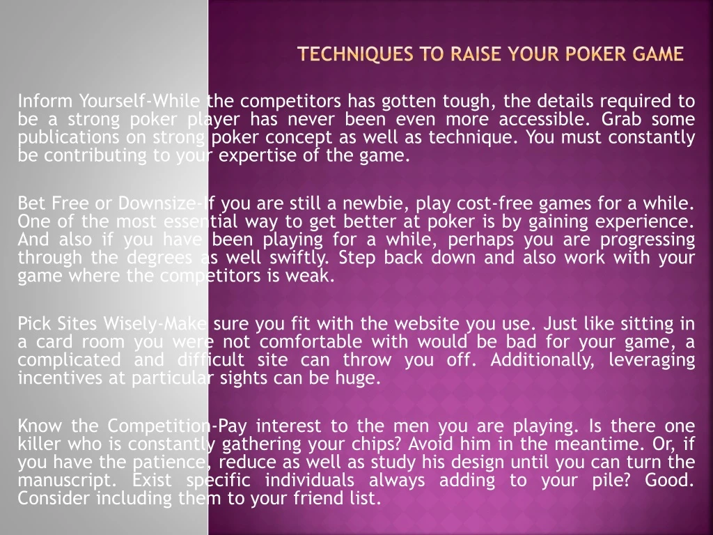 techniques to raise your poker game