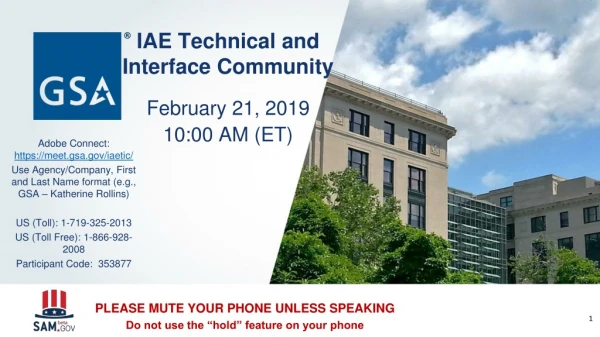 IAE Technical and Interface Community February 21, 2019 10:00 AM (ET)