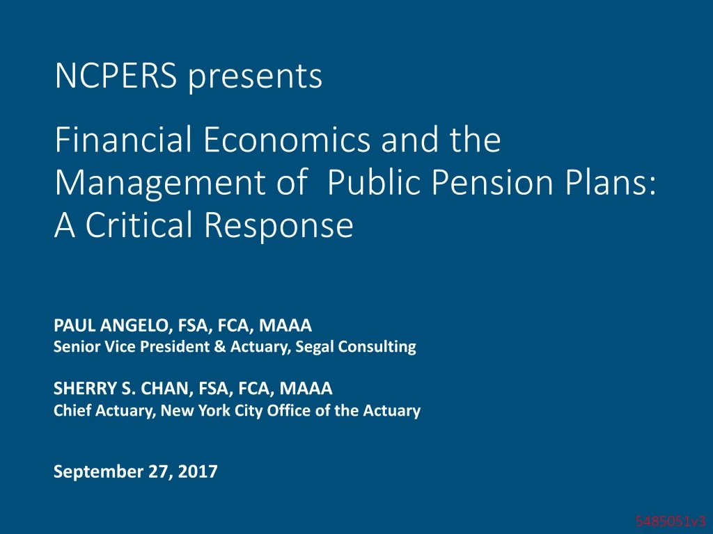 ncpers presents financial economics and the management of public pension plans a critical response