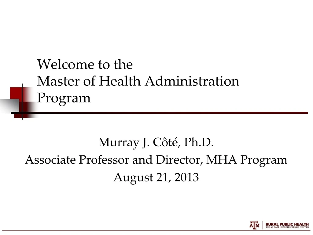 welcome to the master of health administration program