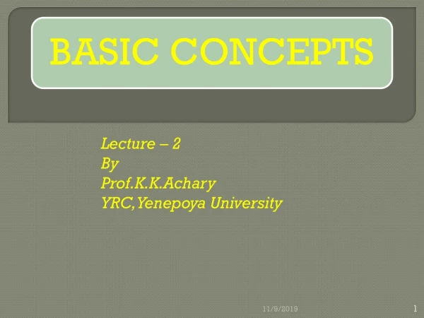 Lecture – 2 By Prof.K.K.Achary YRC, Yenepoya University
