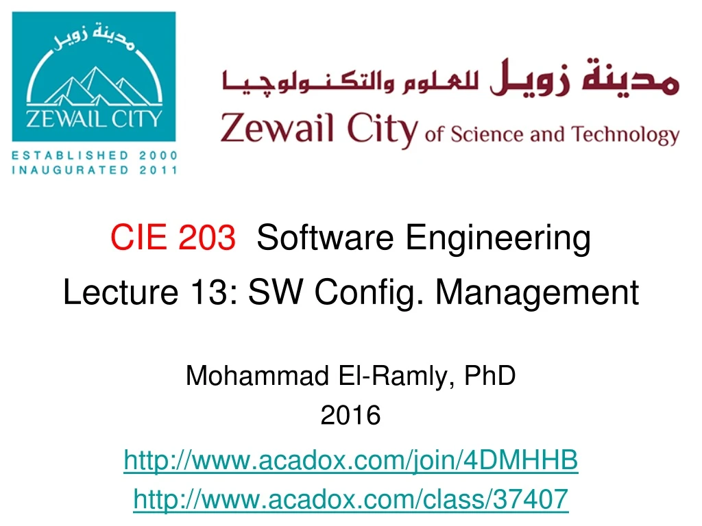 cie 203 software engineering lecture 13 sw config management