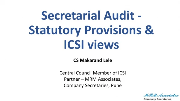 Secretarial Audit - Statutory Provisions &amp; ICSI views