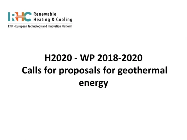 H2020 - WP 2018-2020 Calls for proposals for geothermal energy