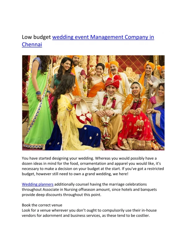 Low budget wedding event Management Company in Chennai