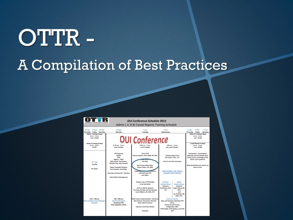 ottr a compilation of best practices