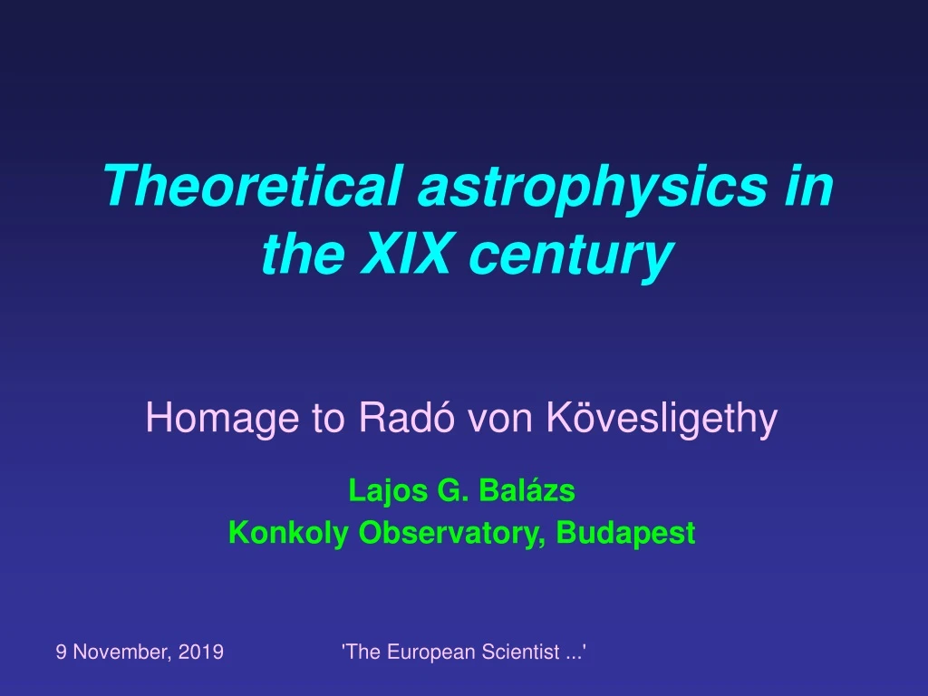 theoretical astrophysics in the xix century