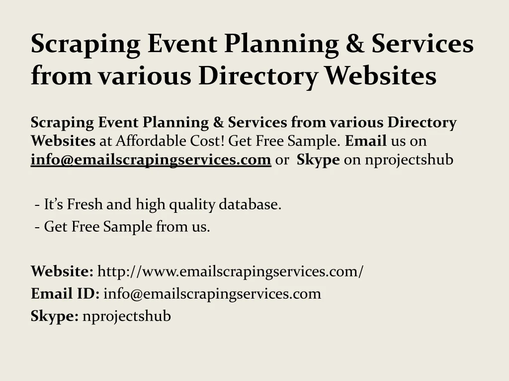 scraping event planning s ervices from various directory w ebsites