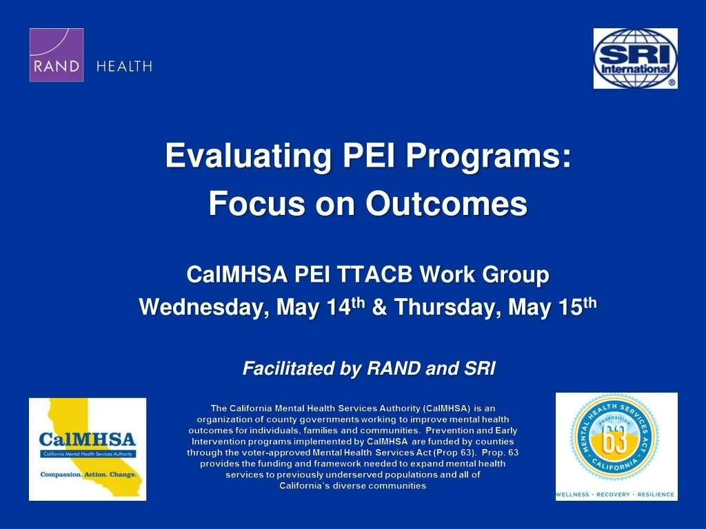 evaluating pei programs focus on outcomes calmhsa