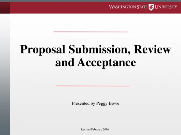 Proposal Submission, Review and Acceptance