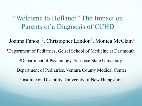 “ Welcome to Holland:” The Impact on Parents of a Diagnosis of CCHD
