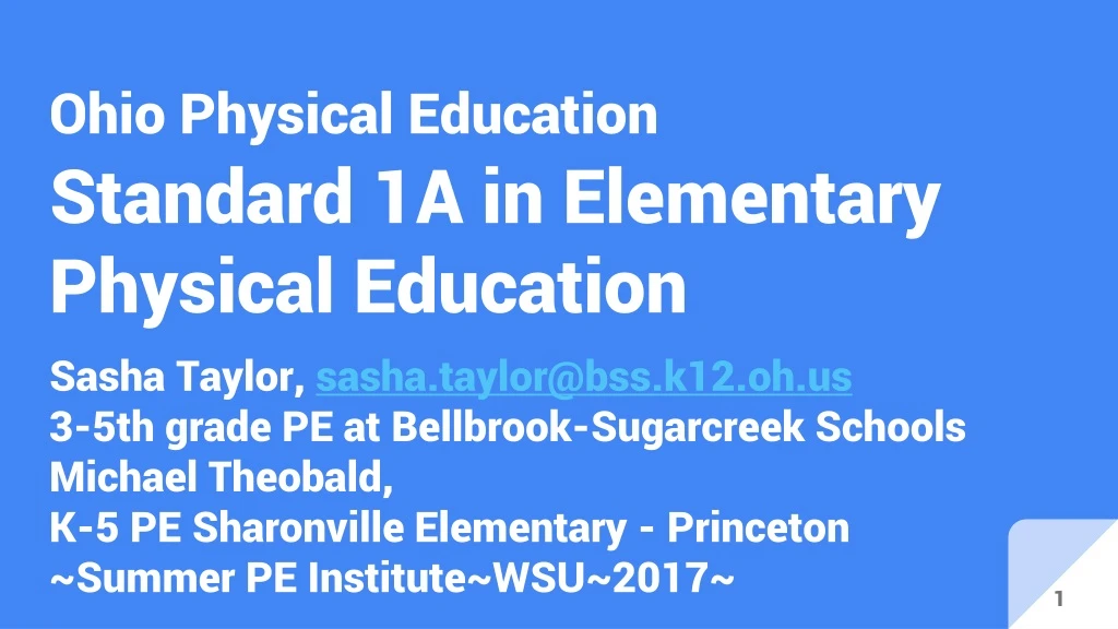 ohio physical education standard 1a in elementary physical education