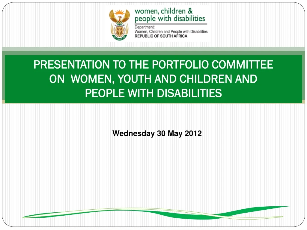 presentation to the portfolio committee on women youth and children and people with disabilities