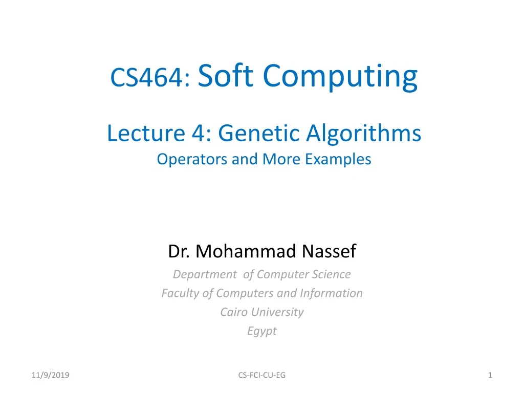 cs464 soft computing lecture 4 genetic algorithms operators and more examples