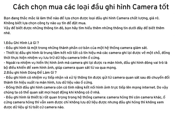 Cách chọn mua các loại đầu ghi hình Camera tốt