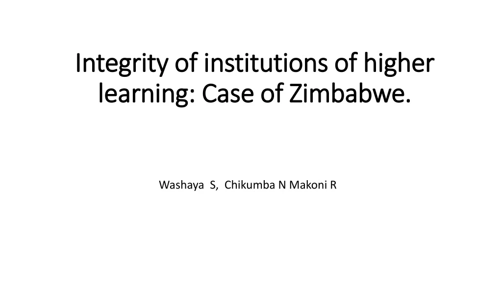 integrity of institutions of higher learning case of zimbabwe