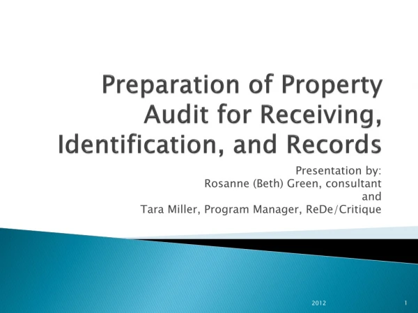 Preparation of Property Audit for Receiving, Identification, and Records