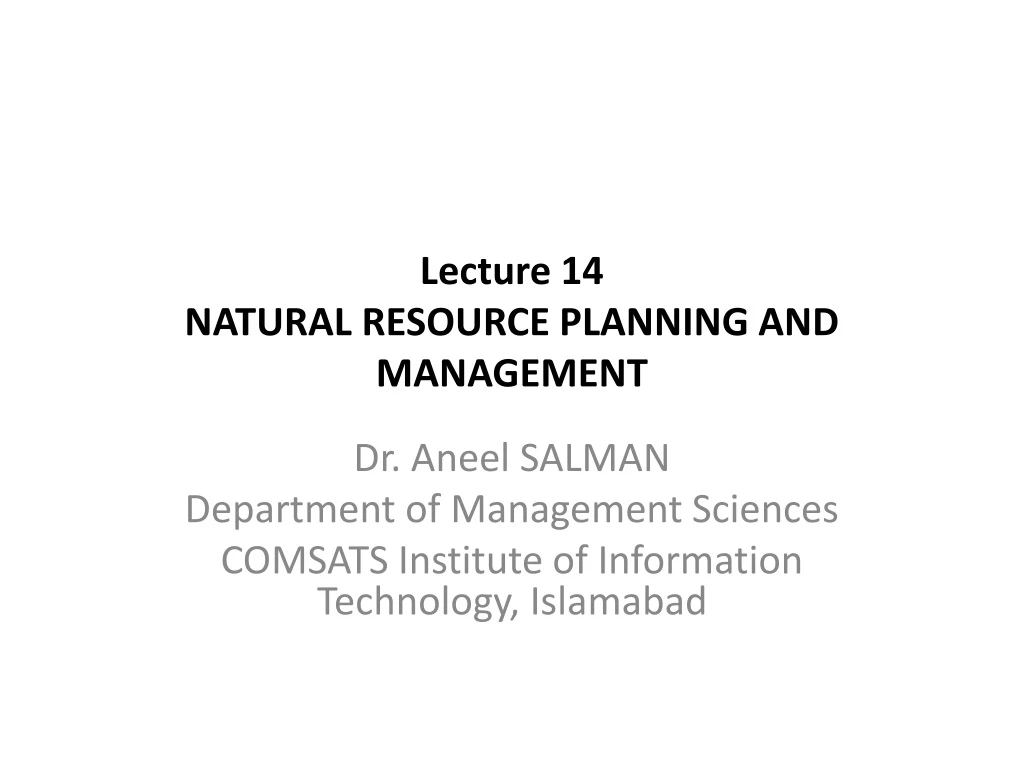 lecture 14 natural resource planning and management