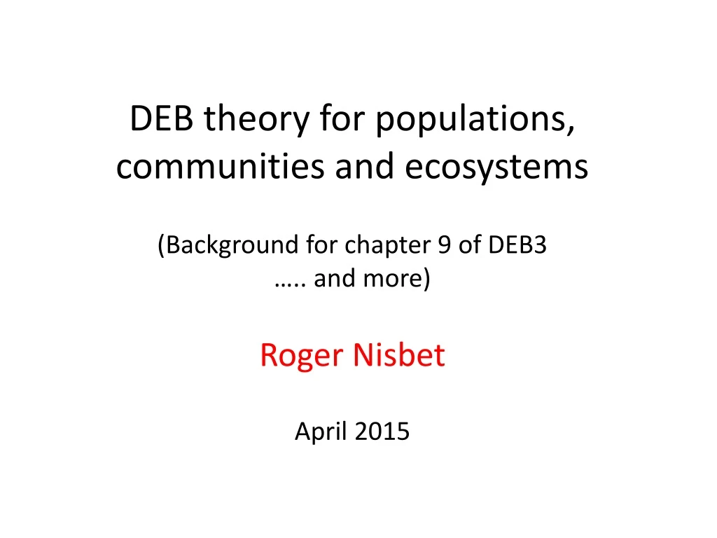 deb theory for populations communities