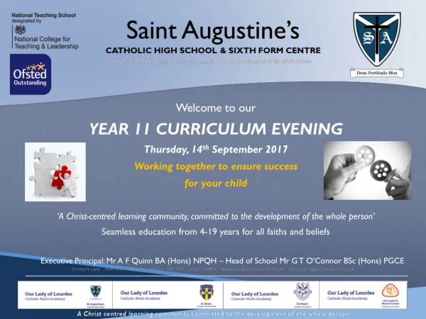 Welcome to our YEAR 11 CURRICULUM EVENING Thursday, 14 th September 2017