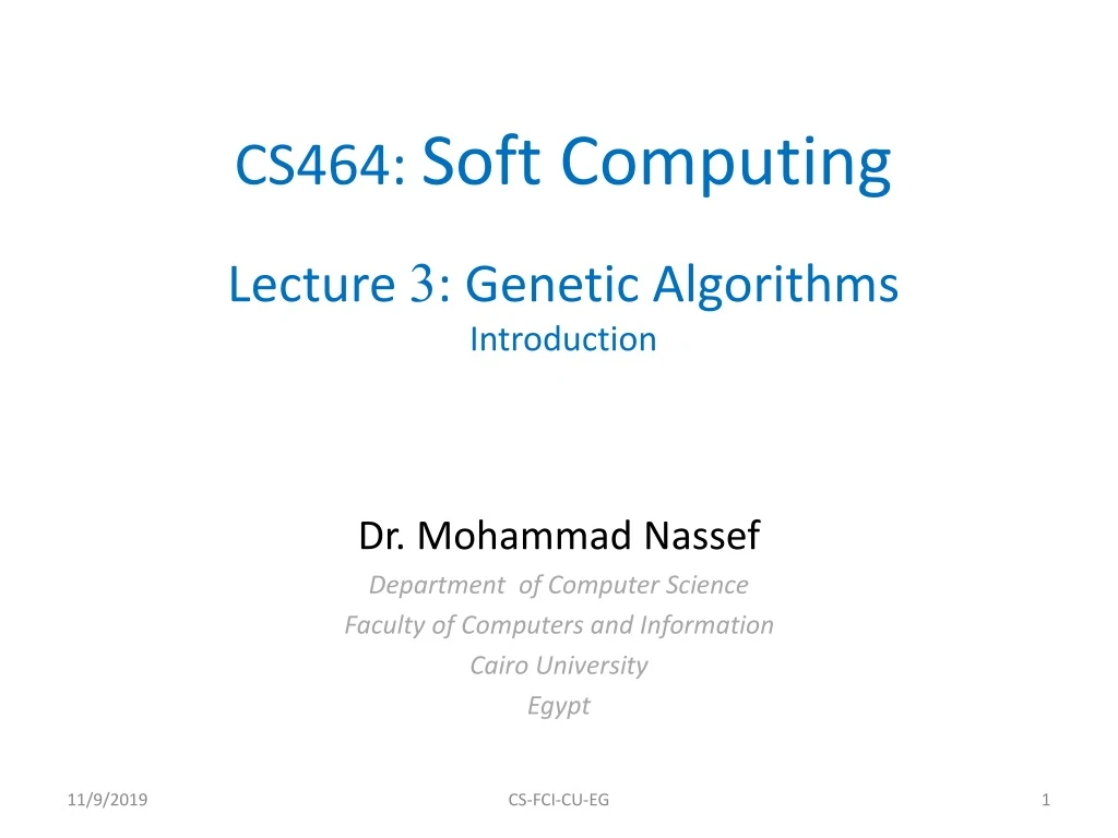 cs464 soft computing lecture 3 genetic algorithms introduction