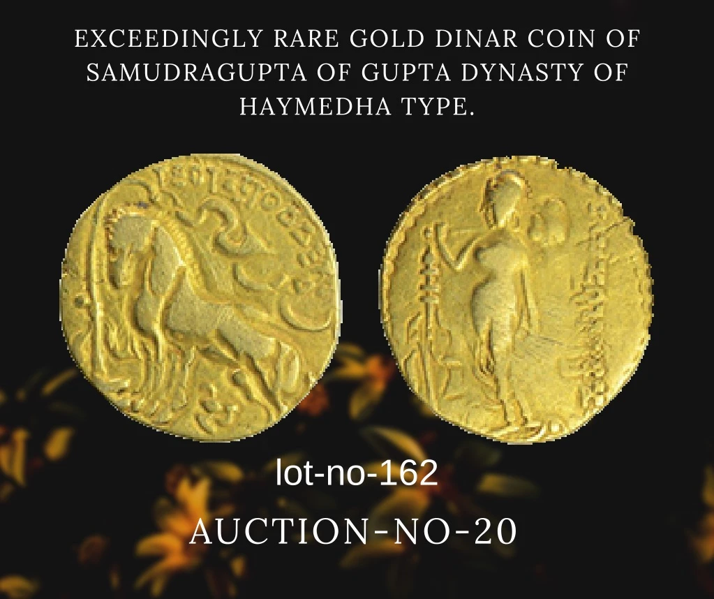 exceedingly rare gold dinar coin of samudragupta