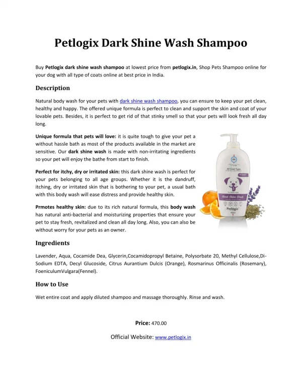 petlogix dark shine wash shampoo