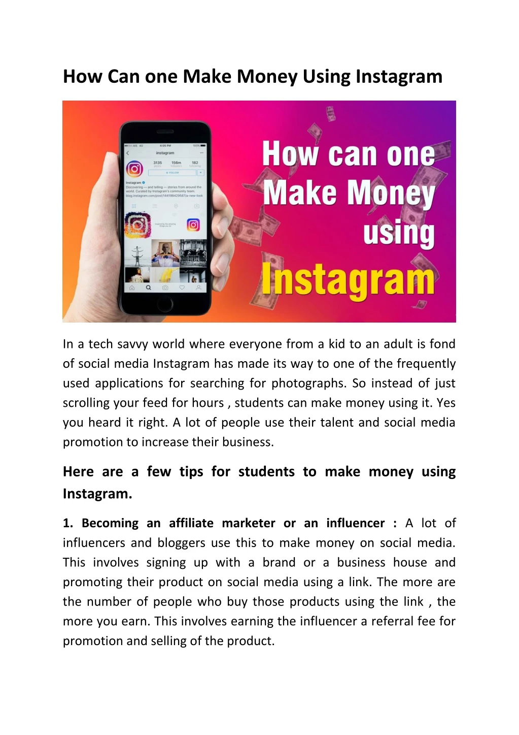 how can one make money using instagram