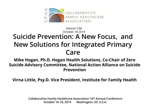 suicide prevention a new focus and new solutions for integrated primary care