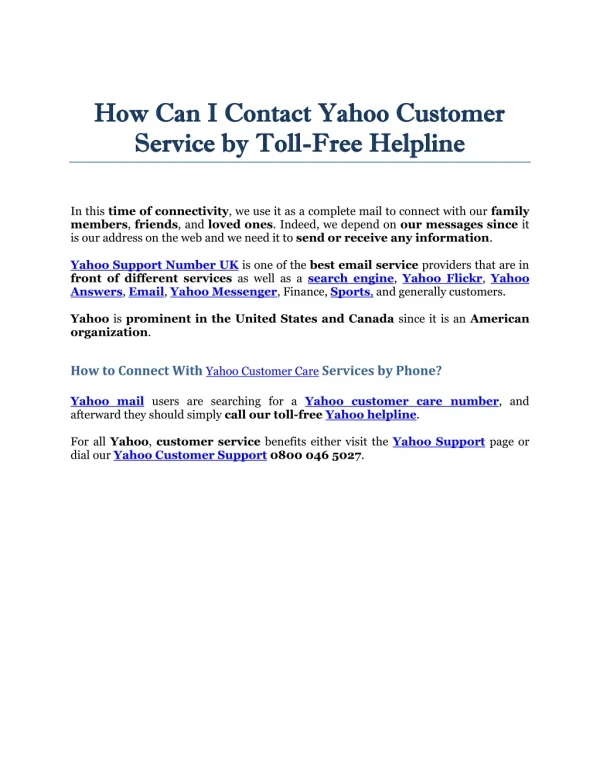 How Can I Contact Yahoo Customer Service by Toll-Free Helpline