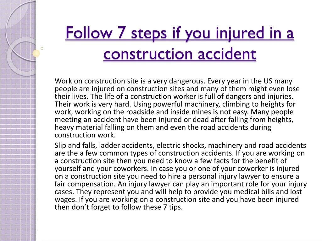 follow 7 steps if you injured in a construction accident