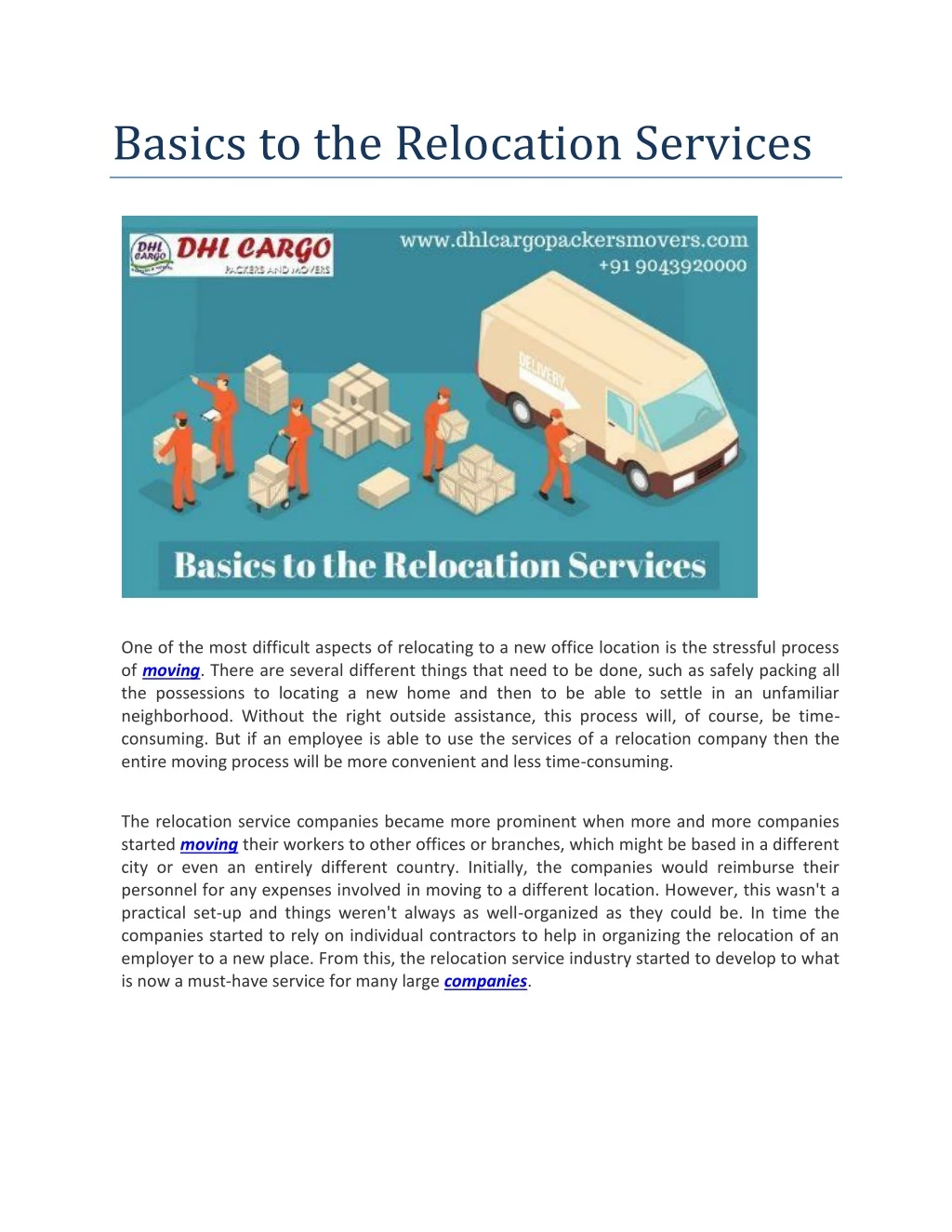basics to the relocation services