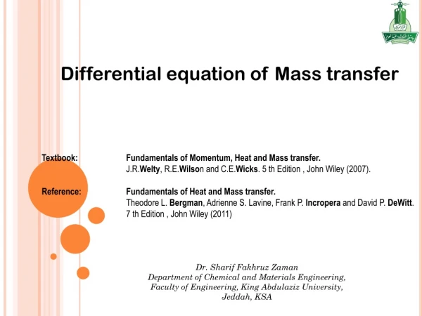 Differential equation of Mass transfer