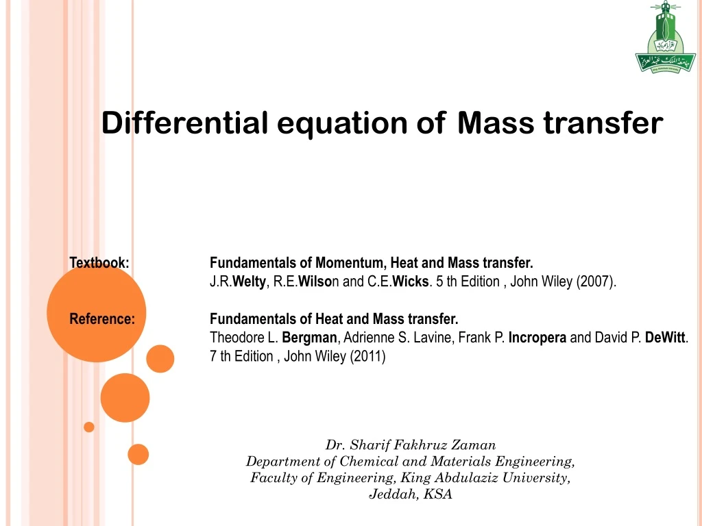 differential equation of mass transfer textbook