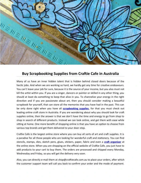 Buy Scrapbooking Supplies from Craftie Cafe in Australia