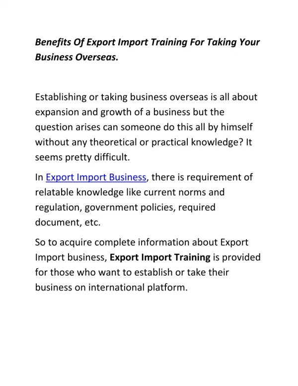 benefits of export import training for taking