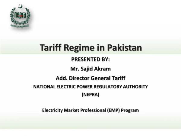 Tariff Regime in Pakistan