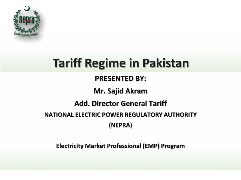 tariff regime in pakistan