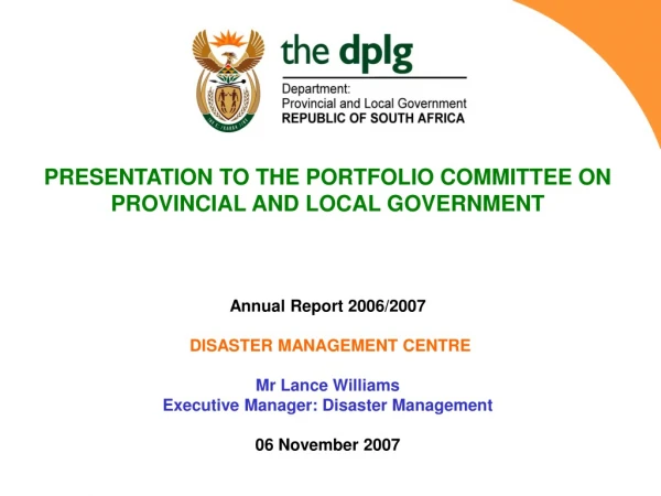 presentation to the portfolio committee