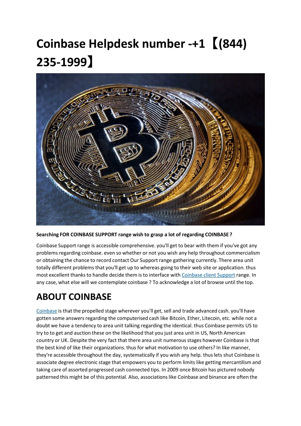 coinbase helpdesk number 1 844 235 1999