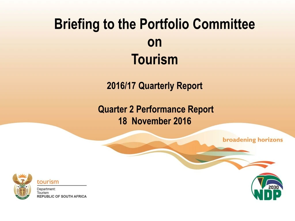 briefing to the portfolio committee on tourism
