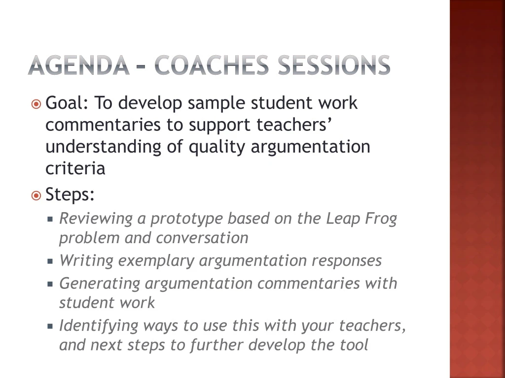 agenda coaches sessions