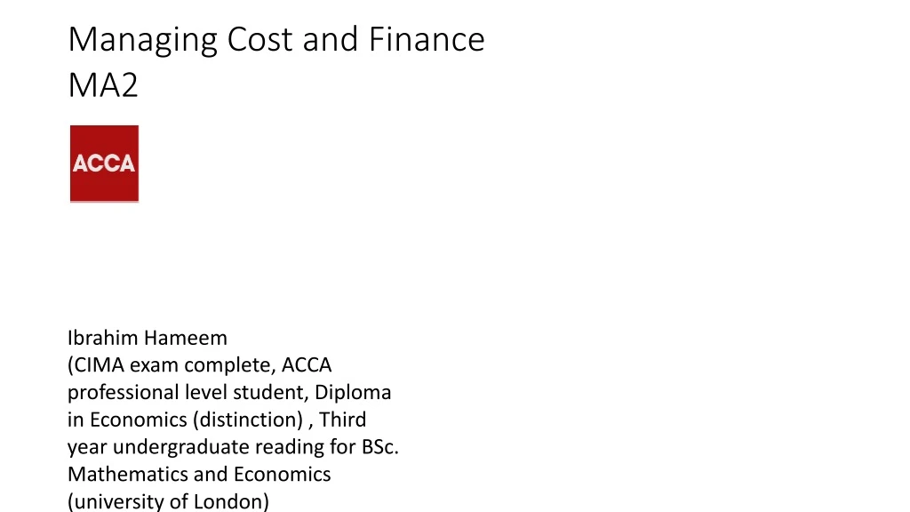 managing cost and finance ma2