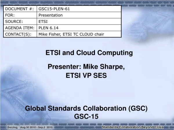 ETSI and Cloud Computing