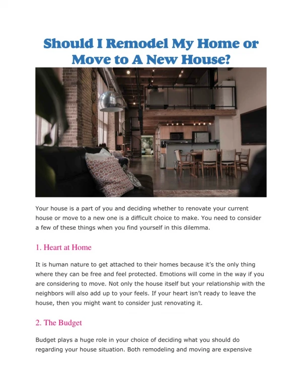 should i remodel my home or move to a new house