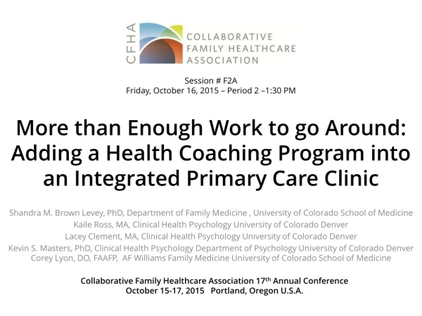 Collaborative Family Healthcare Association 17 th Annual Conference