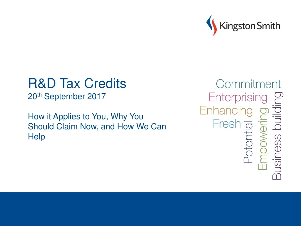 r d tax credits 20 th september 2017